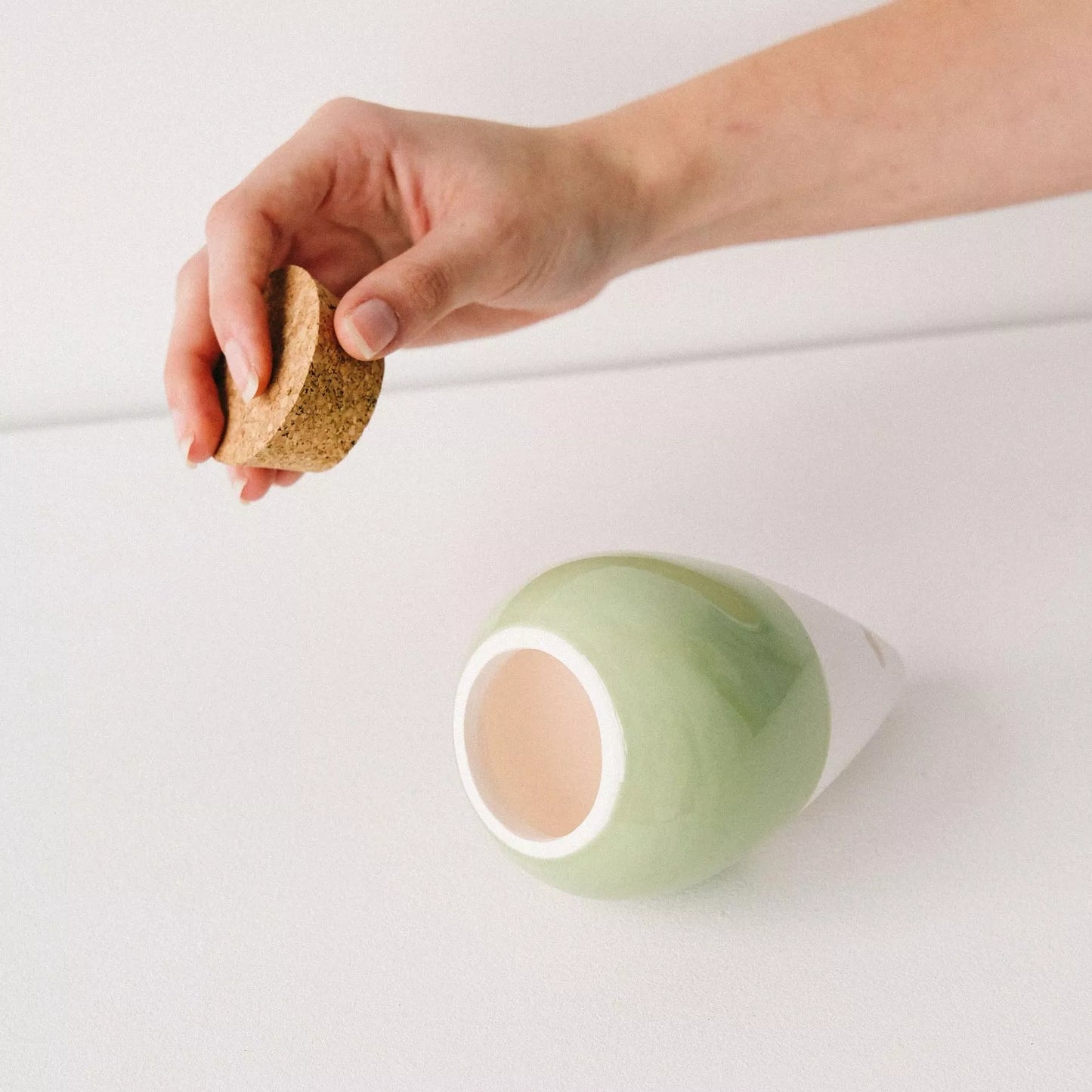 Olla terre cuite émaillée -  Vert et Blanc