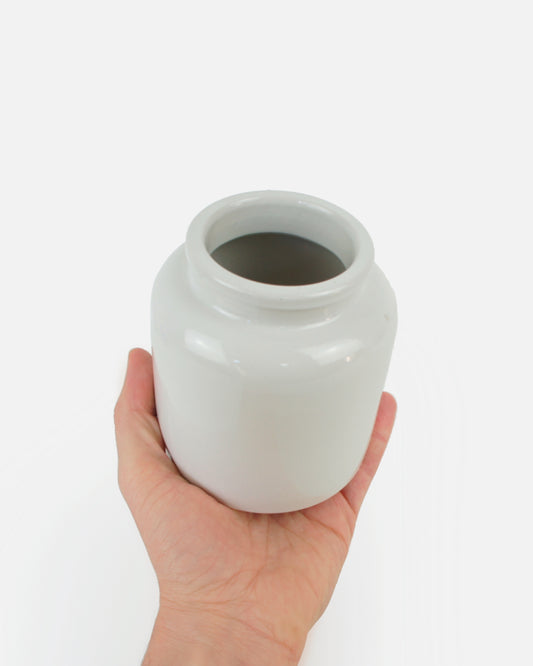 Pot à moutarde en grès - blanc - H 12 cm